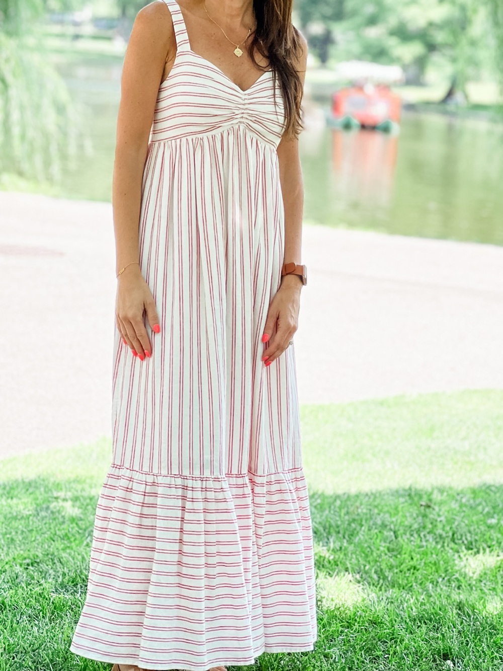 Banana Republic White Maxi Dress with Red Stripes